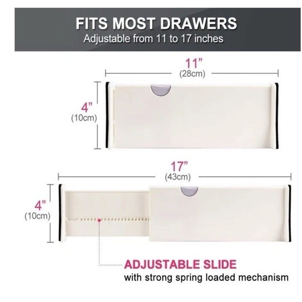 Adjustable‎ Deep Drawer Divider, 4" Tall, Expand 11-17", 5 Pack, NonSlip